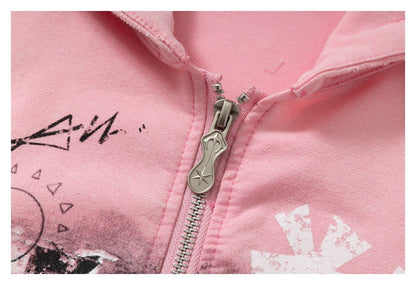 DAXUEN muted blue oversized hand-drawn graphic hooded sweatshirt