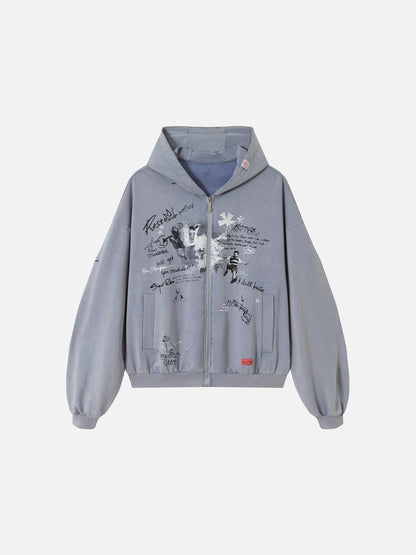 Hand-Drawn Graphic Oversized Hooded Sweatshirt