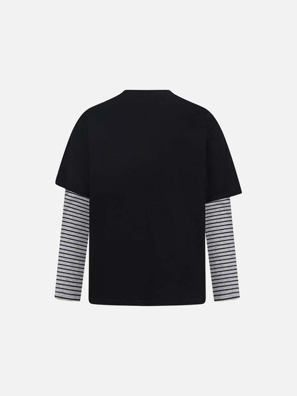 DAXUEN Black layered t-shirt with cartoon graphic