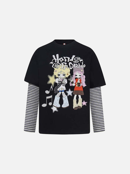 DAXUEN Black layered t-shirt with cartoon graphic