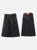 DAXUEN dark indigo denim heart-embroidered cropped shorts