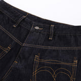DAXUEN dark indigo denim heart-embroidered cropped shorts