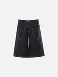 DAXUEN dark indigo denim heart-embroidered cropped shorts