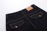 DAXUEN dark indigo denim heart-embroidered cropped shorts