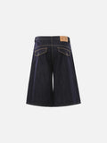 DAXUEN dark indigo denim heart-embroidered cropped shorts
