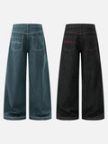 DAXUEN dark blue wide-leg heartbeat graphic denim pants
