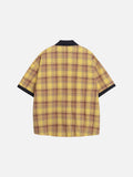 DAXUEN Short-sleeved plaid shirt with embroidery and heart-shaped buttons