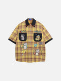 DAXUEN Short-sleeved plaid shirt with embroidery and heart-shaped buttons