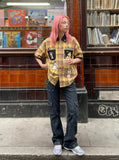 DAXUEN Short-sleeved plaid shirt with embroidery and heart-shaped buttons — model photo