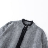 DAXUEN heather grey cardigan with black fuzzy trim