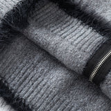 DAXUEN heather grey cardigan with black fuzzy trim
