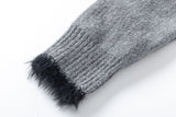 DAXUEN heather grey cardigan with black fuzzy trim