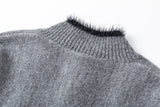 DAXUEN heather grey cardigan with black fuzzy trim