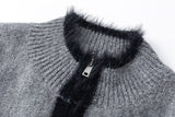 DAXUEN heather grey cardigan with black fuzzy trim