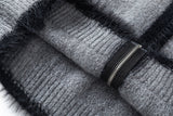 DAXUEN heather grey cardigan with black fuzzy trim