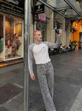 DAXUEN white and heather grey polka dot raglan long sleeve tee — model photo