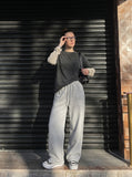 DAXUEN heather grey wide-leg fleece sweatpants — model photo