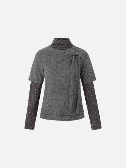 Heathered Grey Layered Top with Bow Detail