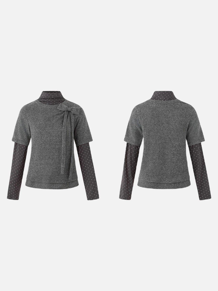DAXUEN heathered grey layered top with bow detail