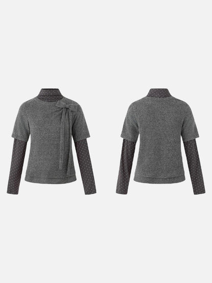 DAXUEN heathered grey layered top with bow detail