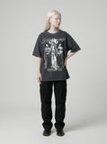 DAXUEN Oversized t-shirt with graphic print and acid-wash finish — model photo