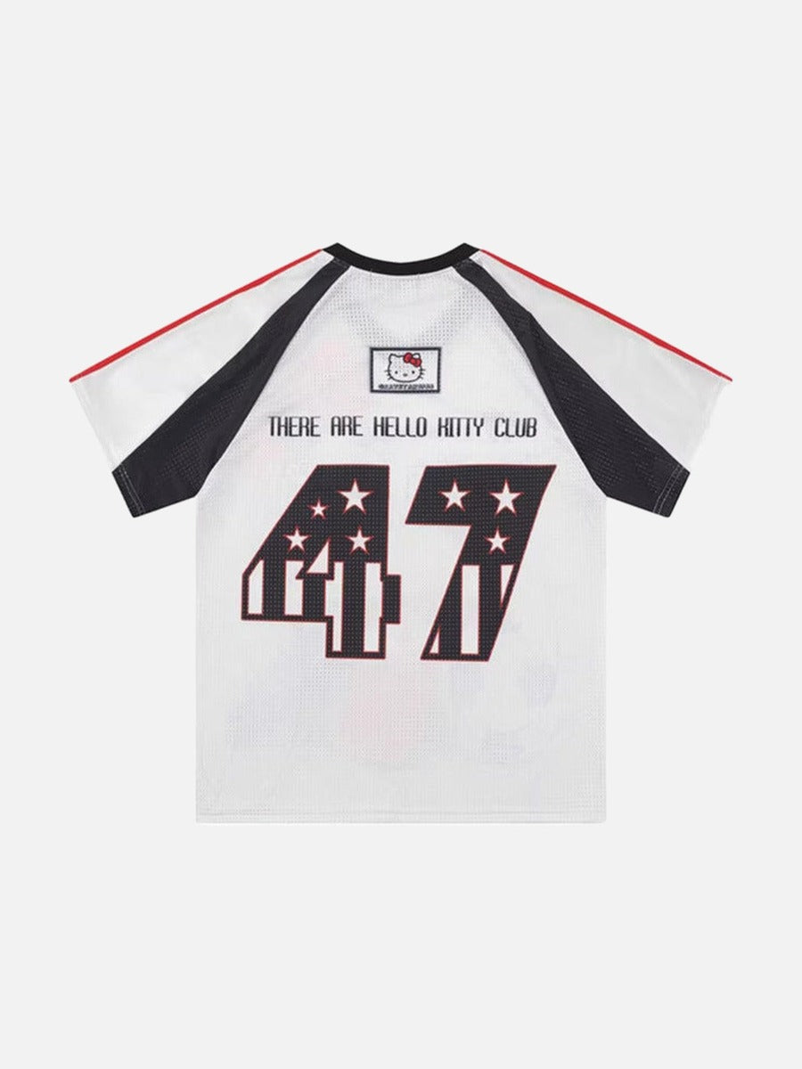 DAXUEN Hello Kitty football-themed V-neck T-shirt