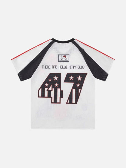 DAXUEN Hello Kitty football-themed V-neck T-shirt