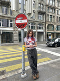 DAXUEN Hello Kitty graphic ruffle short-sleeved t-shirt — model photo