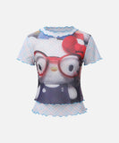 DAXUEN Hello Kitty graphic ruffle short-sleeved t-shirt