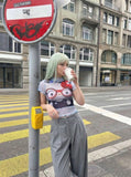 DAXUEN Hello Kitty graphic ruffle short-sleeved t-shirt — model photo