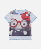 DAXUEN Hello Kitty graphic ruffle short-sleeved t-shirt