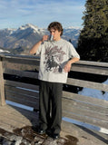 DAXUEN Oversized heather grey vintage graphic t-shirt — model photo