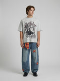 DAXUEN Oversized heather grey vintage graphic t-shirt — model photo
