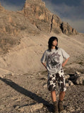DAXUEN Oversized heather grey vintage graphic t-shirt — model photo