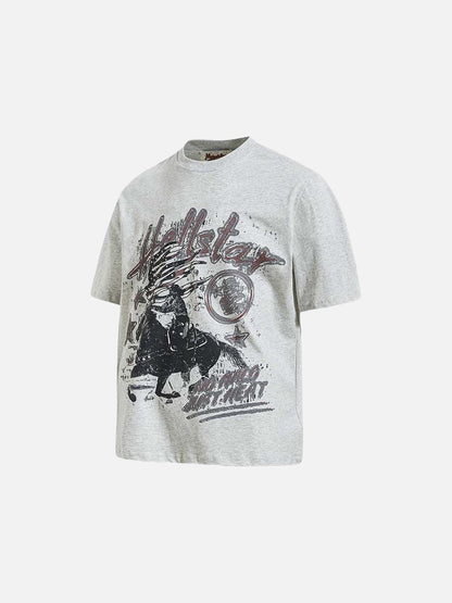 DAXUEN Oversized heather grey vintage graphic t-shirt