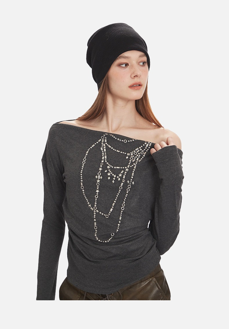 Distressed Charcoal Layered Tee with Plaid