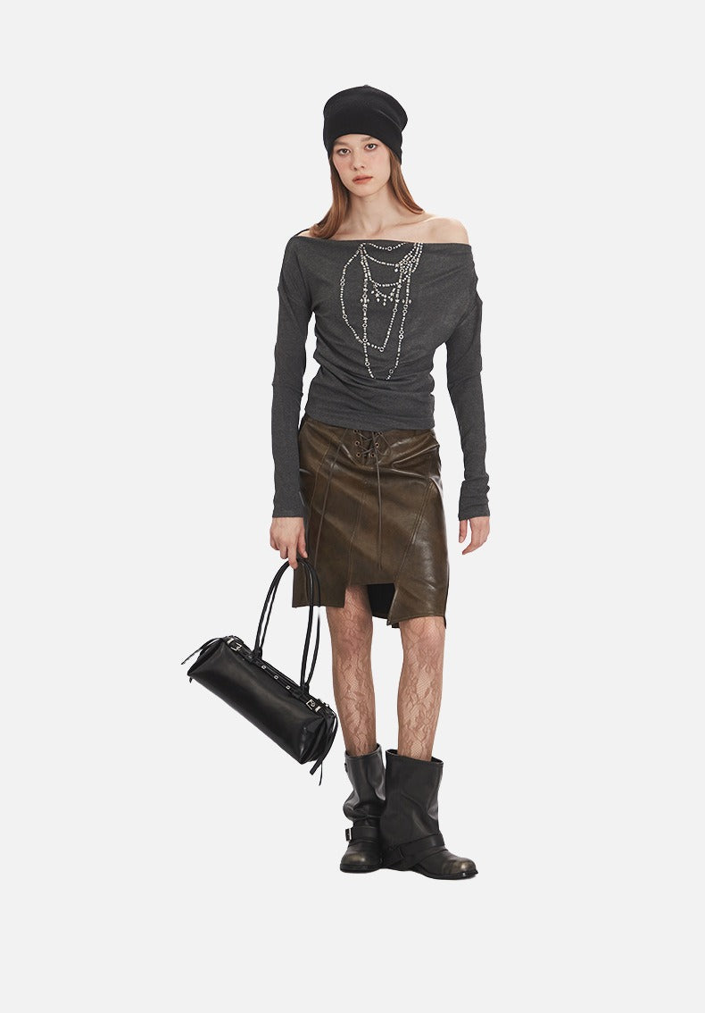 Distressed Charcoal Layered Tee with Plaid