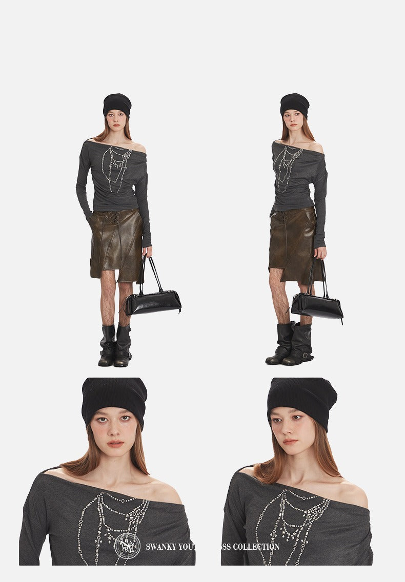 Distressed Charcoal Layered Tee with Plaid