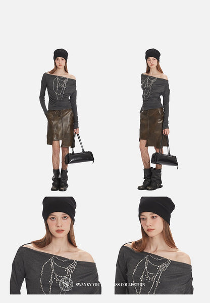 Distressed Charcoal Layered Tee with Plaid
