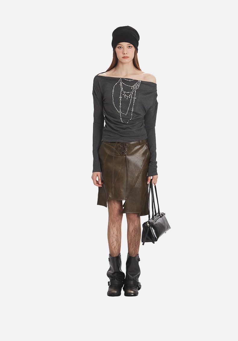 Distressed Charcoal Layered Tee with Plaid