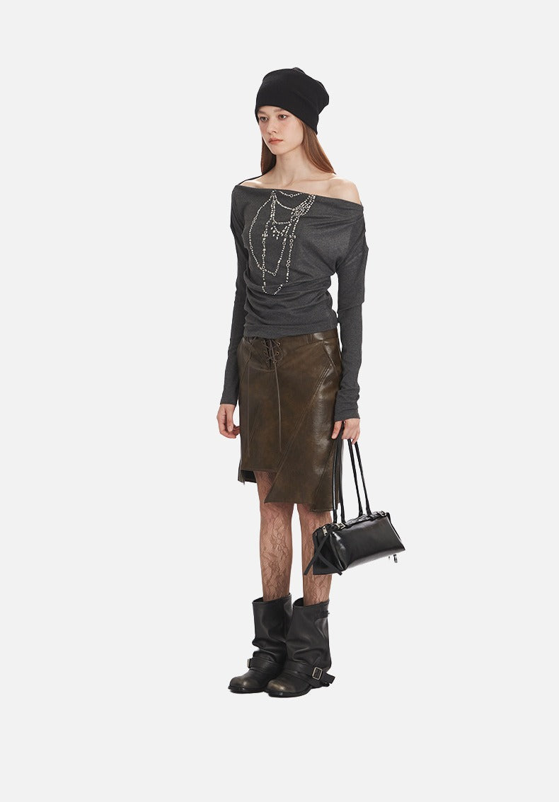 Distressed Charcoal Layered Tee with Plaid