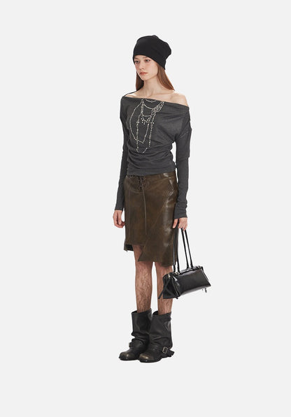 Distressed Charcoal Layered Tee with Plaid