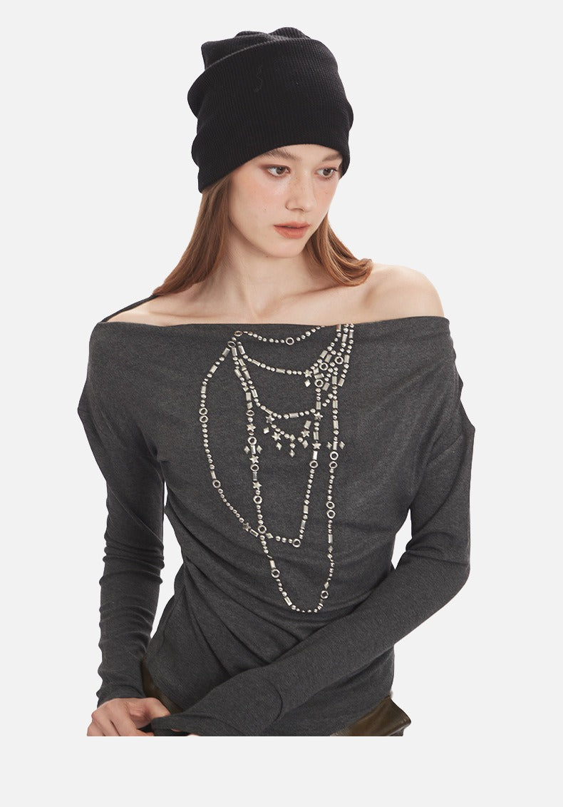 Distressed Charcoal Layered Tee with Plaid