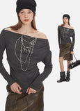 Distressed Charcoal Layered Tee with Plaid