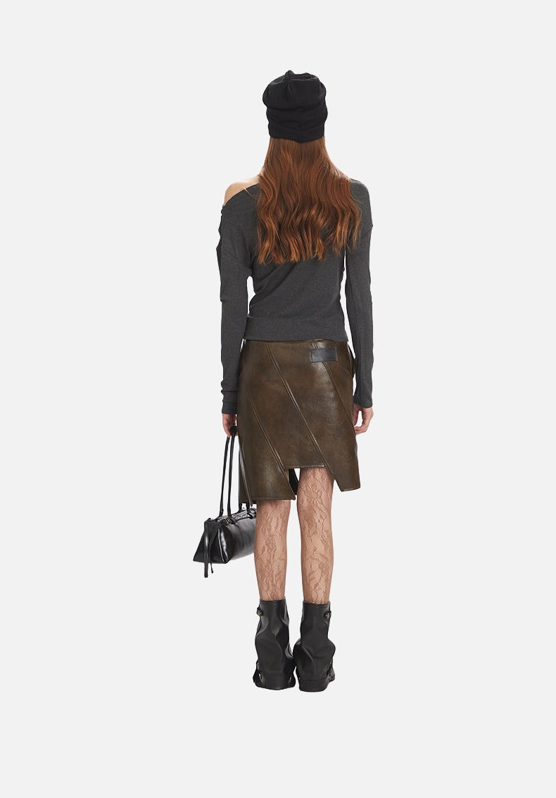 Distressed Charcoal Layered Tee with Plaid