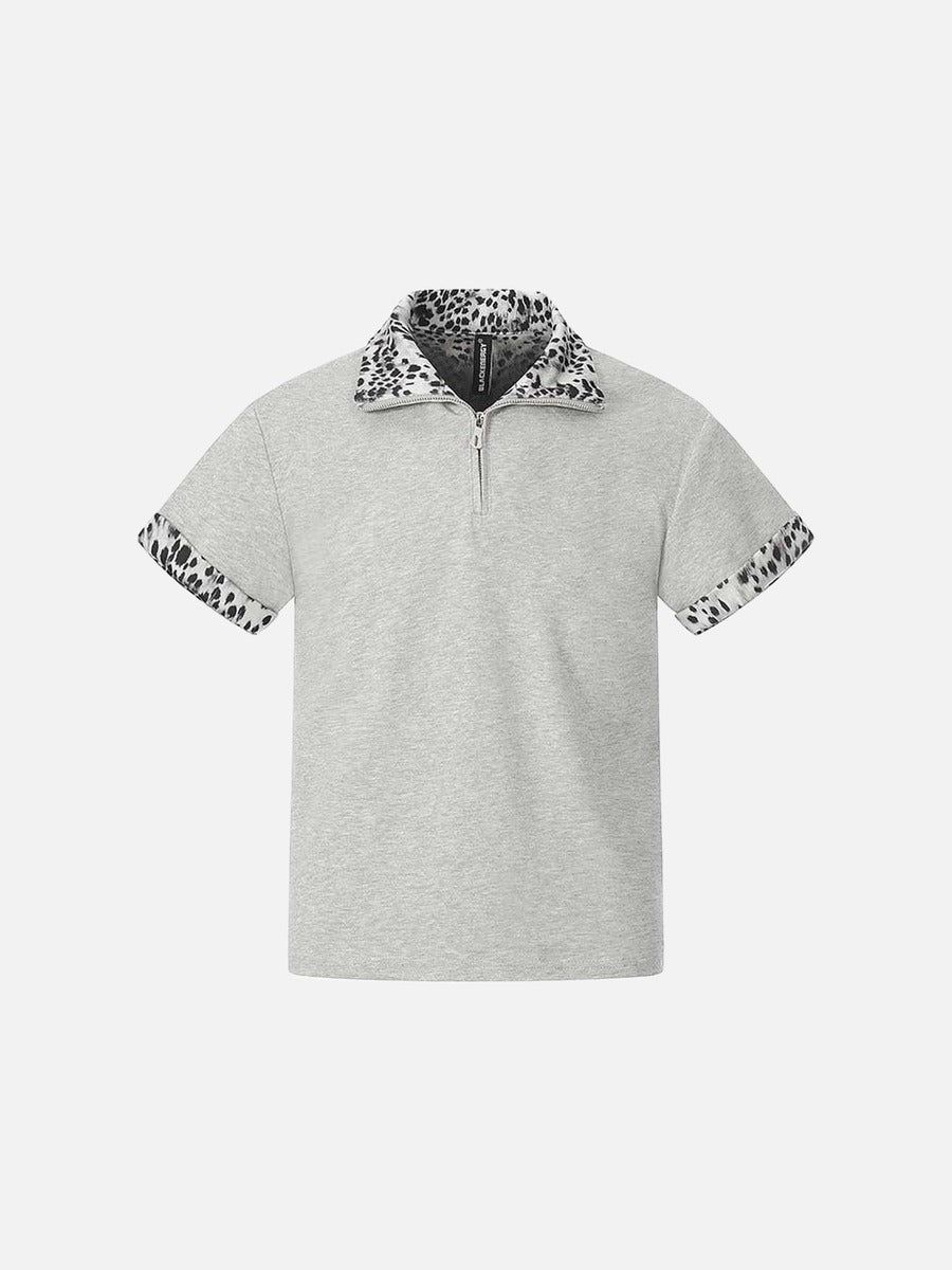 DAXUEN Short-sleeved quarter-zip polo shirt with animal print