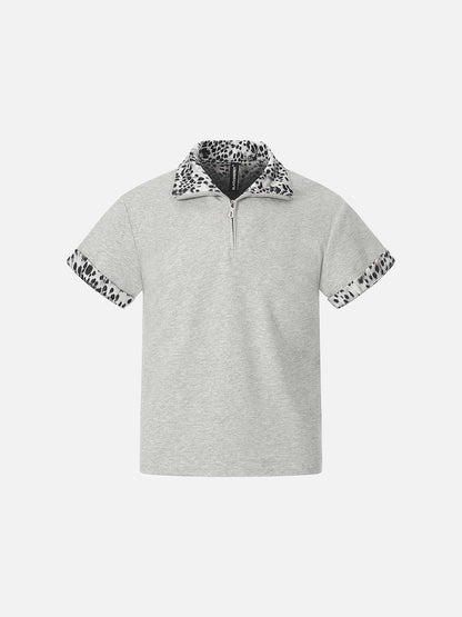 DAXUEN Short-sleeved quarter-zip polo shirt with animal print