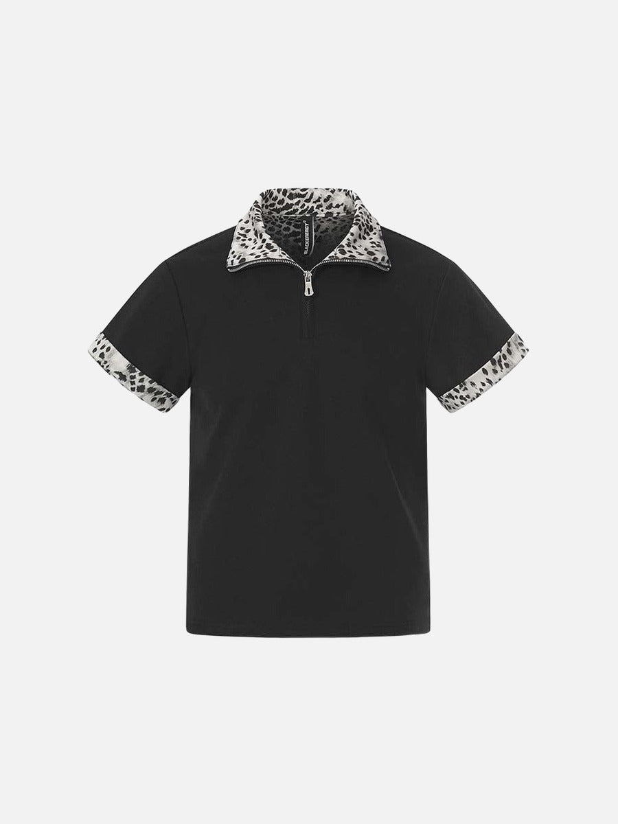 DAXUEN Short-sleeved quarter-zip polo shirt with animal print