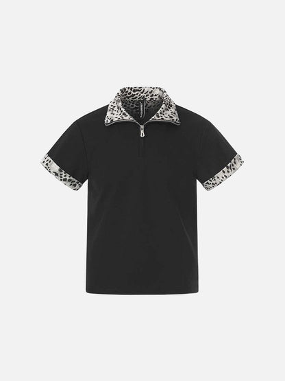 DAXUEN Short-sleeved quarter-zip polo shirt with animal print