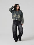 DAXUEN High-waisted oversized wide-leg jeans in faded wash — model photo